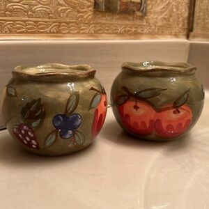 YANKEE CANDLE Retro Art Pottery Votive Yankee Candle Holder Floral Fruit Design